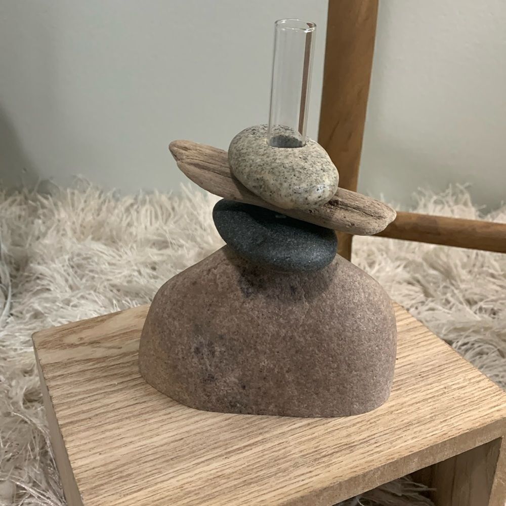 Small‎ Cairn Style Boho Driftwood And Stone Bud Vase